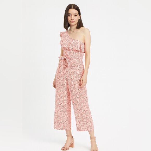 Club Monaco floral one ruffle shoulder jumpsuit size 2 cocktail party wedding - Picture 1 of 11